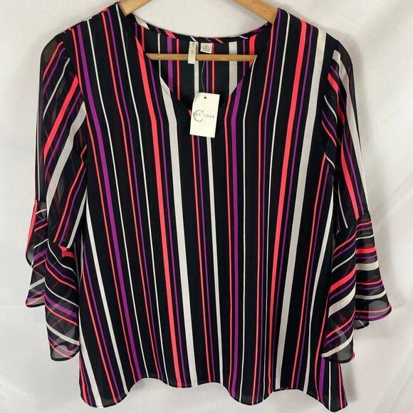 NWT Cato Est 1946 Striped Flutter Sleeve Top size small - Picture 1 of 3